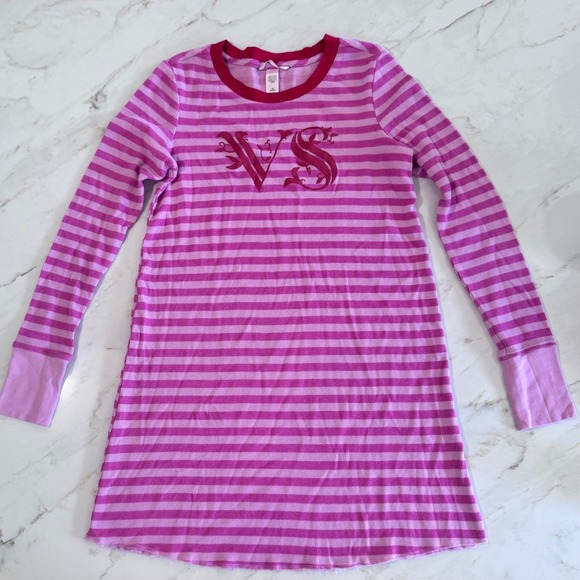 Victoria's‎ Secret Logo Sleep Shirt Nightgown Striped Long Sleeve Medium - Picture 1 of 9